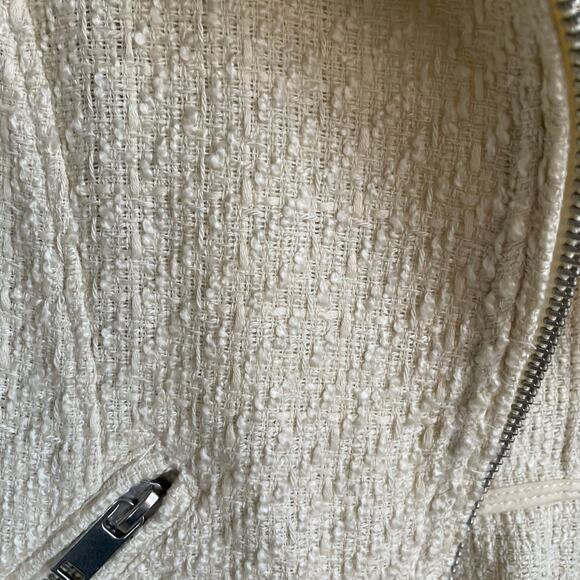 H&M Tweed Cream Moto Jacket NWT Fringe Hem Silver Hardware Sz 4 Shabby Chic - Picture 10 of 13